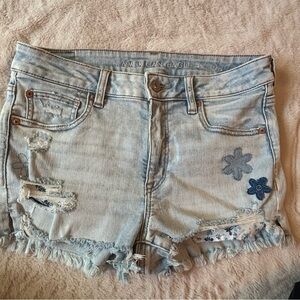 American Eagle Light Blue Distressed Denim Shorts